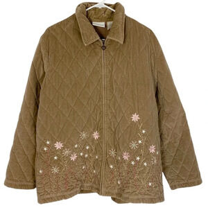 Quilted Brown Floral Embroidered Women’s Jacket